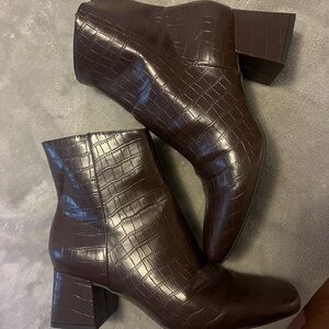 Brown Croc-Embossed Booties